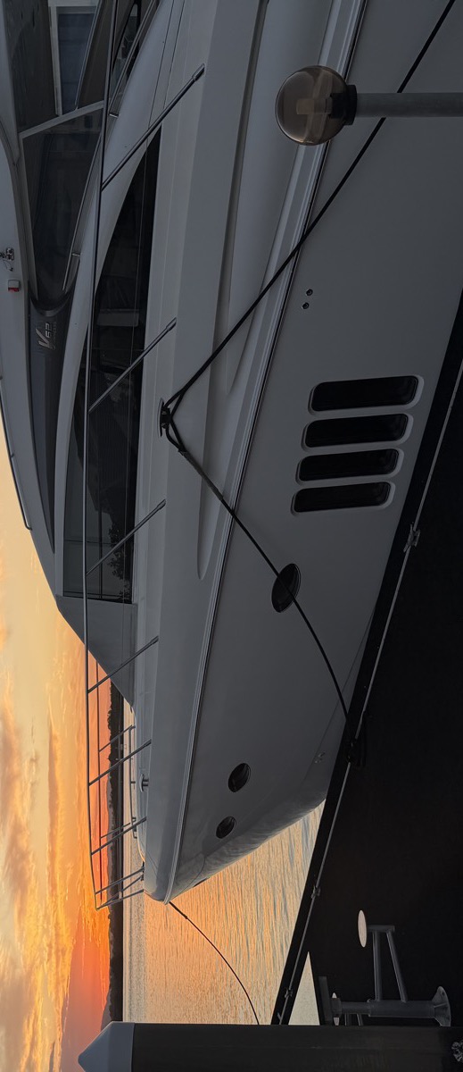 Princess V62 alongside at sunset