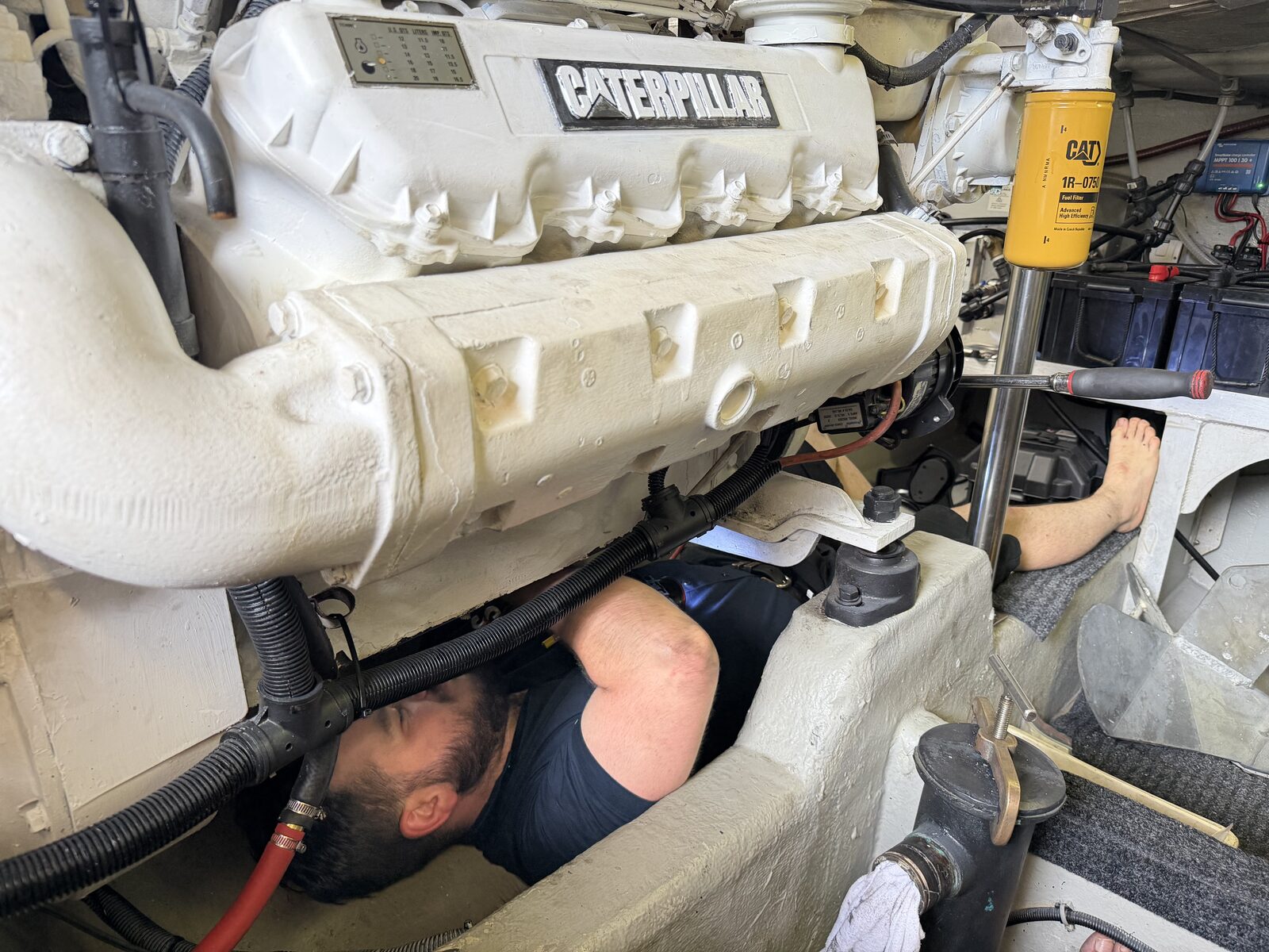 Caterpillar marine diesel engine being serviced on the Gold Coast